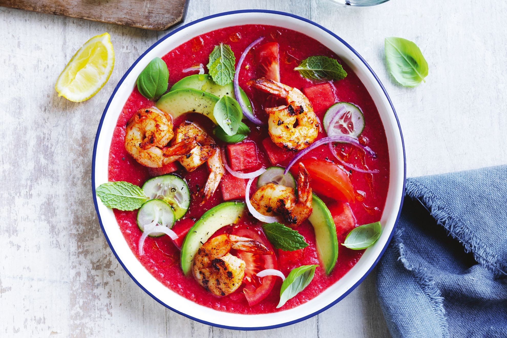 Prawn Salad with Watermelon Gazpacho